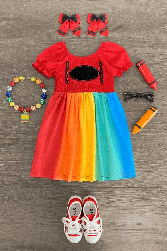 women's formal dressesRed Rainbow Crayon Dress