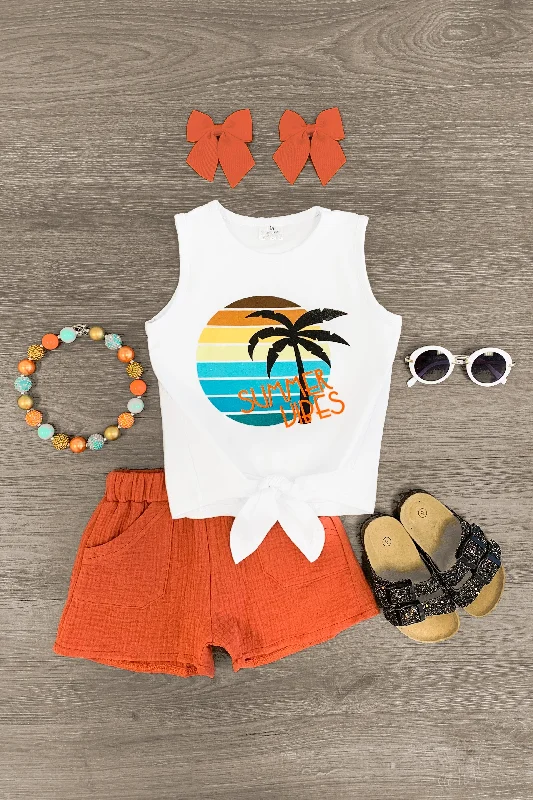 women's A-line dresses"Summer Vibes" Orange Short Set