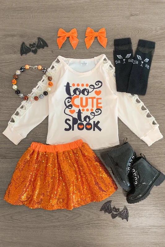 Glamour Dress"Too Cute To Spook" Orange Sequin Skirt Set