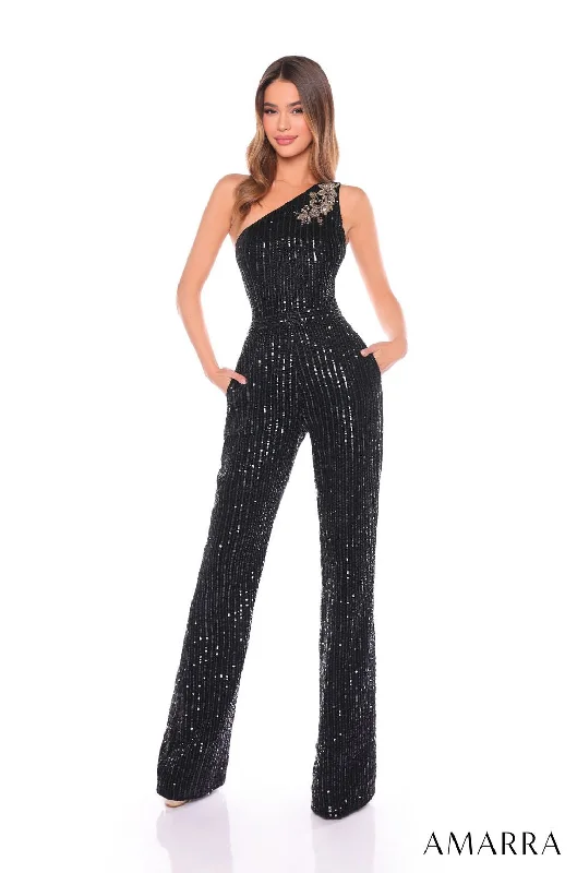 women's jumpsuits with metallic finishesAmarra 88136 Long Fitted Sequin Formal Prom Jumpsuit