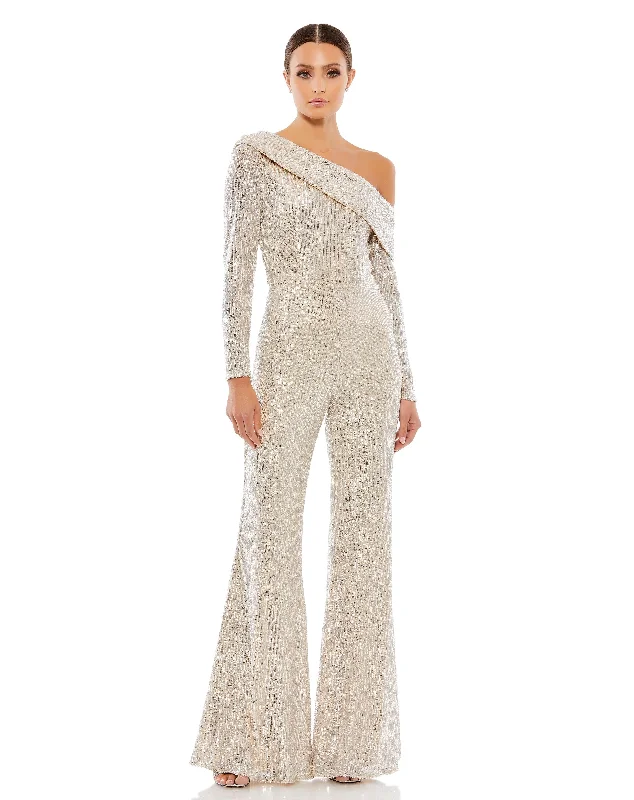 women's jumpsuits for sustainable fashionMac Duggal A26596 Sequins Long Sleeve Formal Prom Jumpsuit