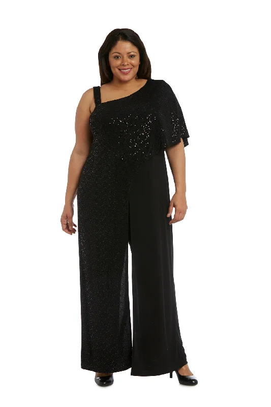 women's jumpsuits for fallR&M Richards 3096W Long Sequined Overlay Jumpsuit