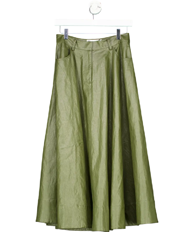 women's figure-flattering business skirtsASOS Green Leather Look Volume Maxi Skirt In UK 8