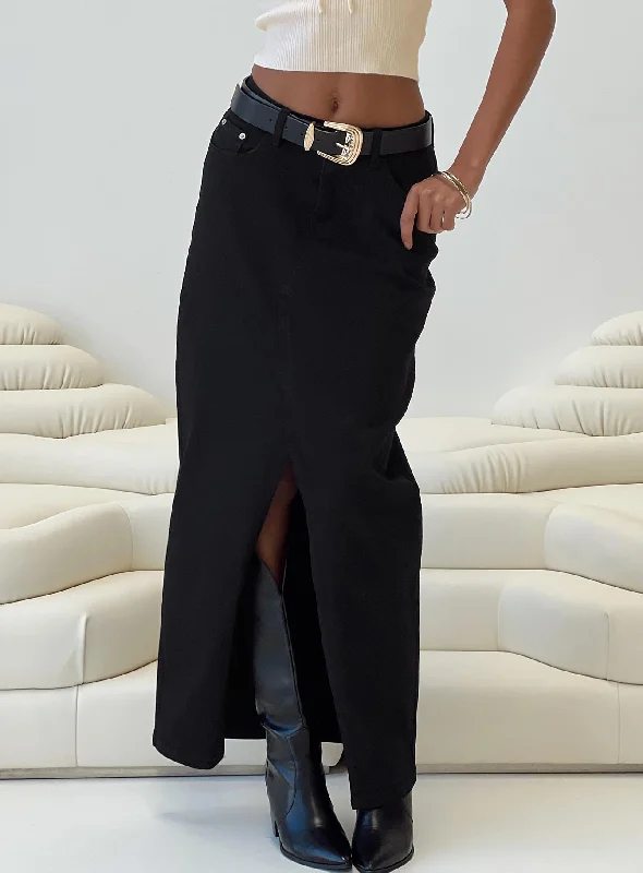 women's denim midi skirtsBatkins Maxi Skirt Black