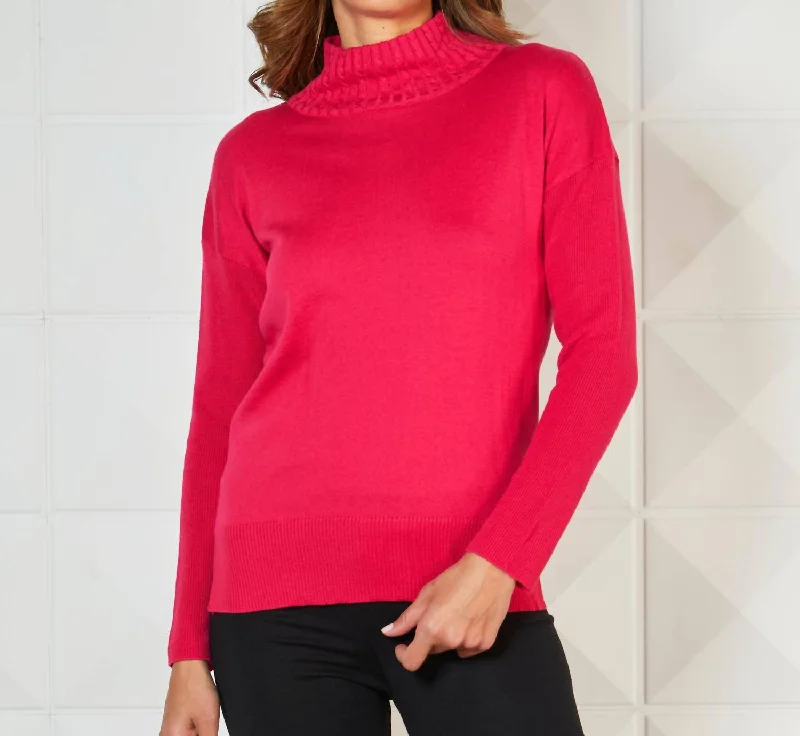 Crewneck Designer Fair Isle SweatersBraided Mock Neck Ribbed Sleeve Top In Rose