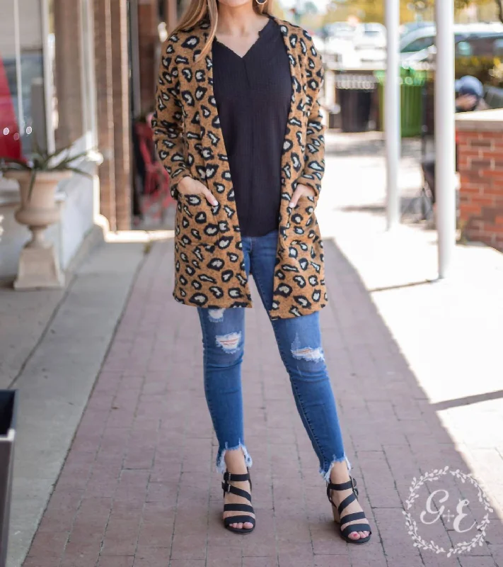 Designer SweatersFireplace Chillin Sweater Cardigan With Pockets In Leopard