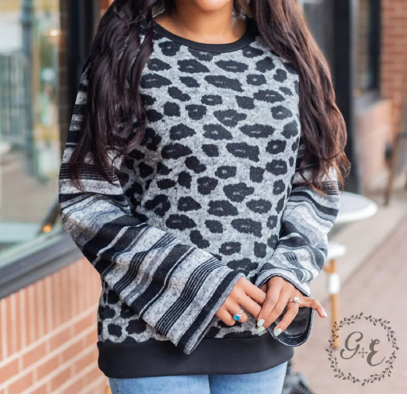 Comfortable SweatersForgetting You Long Sleeve Sweater In Grey Leopard