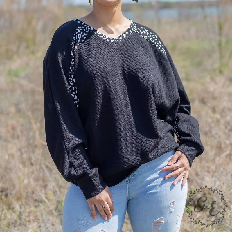 Fashionable SweatersGlad You Exist Waffle Batwing Long Sleeve Top In Black