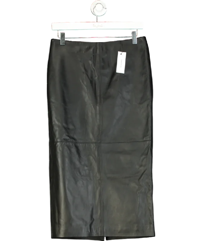 women's high-waisted skirtsKaren Millen Black Leather Panel Pencil Midi Skirt UK 8