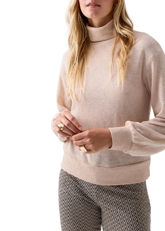 Thick SweatersRuched Sleeve Turtleneck Top In Toasted Marshmallow