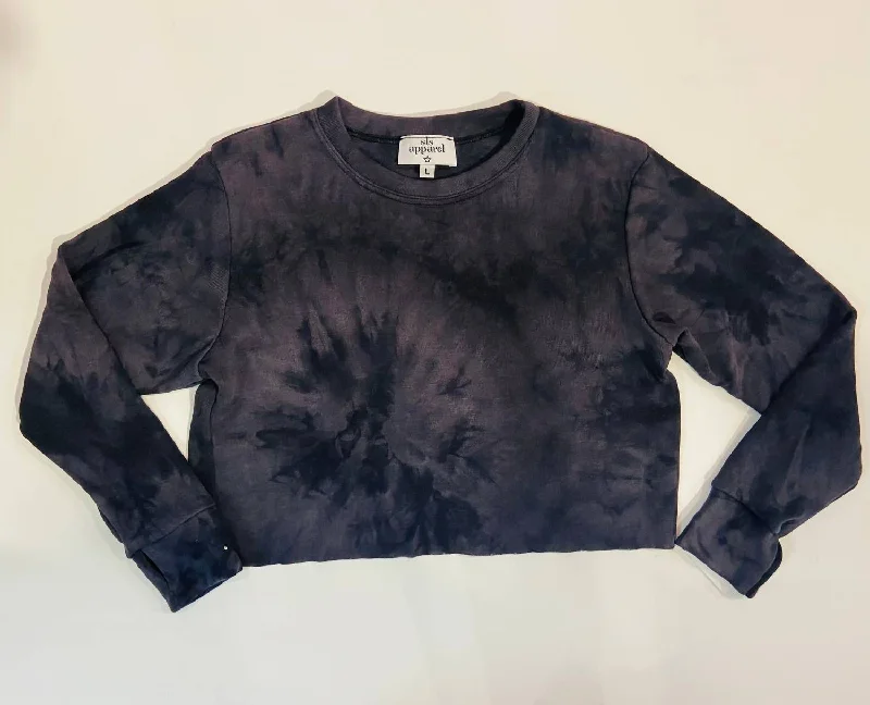 Stylish Flannel SweatersTie-Dye Crop Sweatshirt In Charcoal