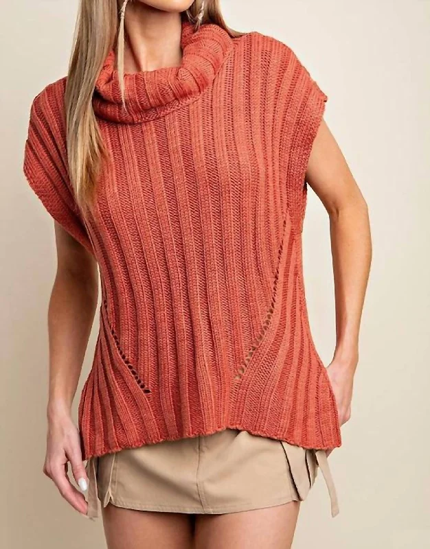 Designer Funky Hooded SweatersTurtle Neck Sweater Vest In Rust