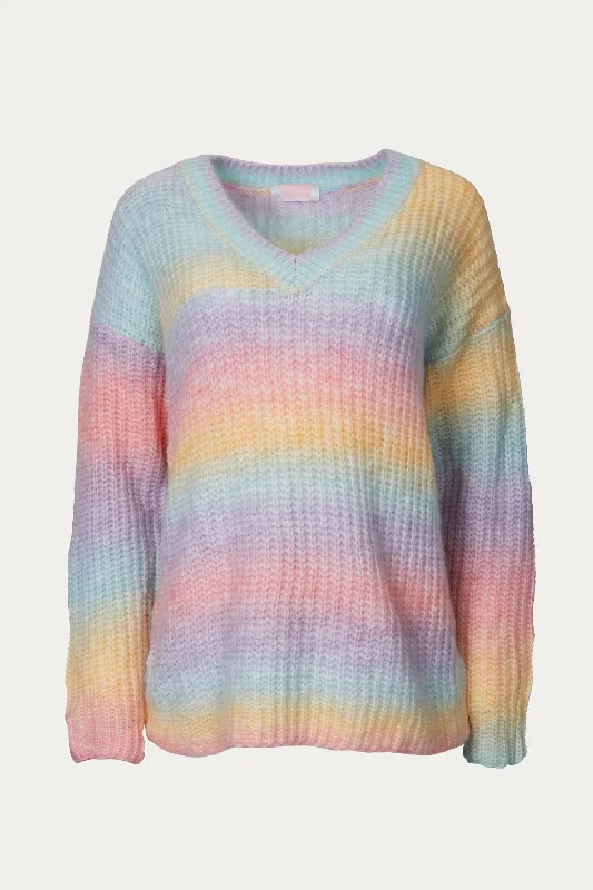 Cardigan SweatersV-Neck Rainbow Sweater In Blush